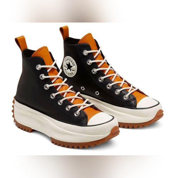 black and orange converse high tops